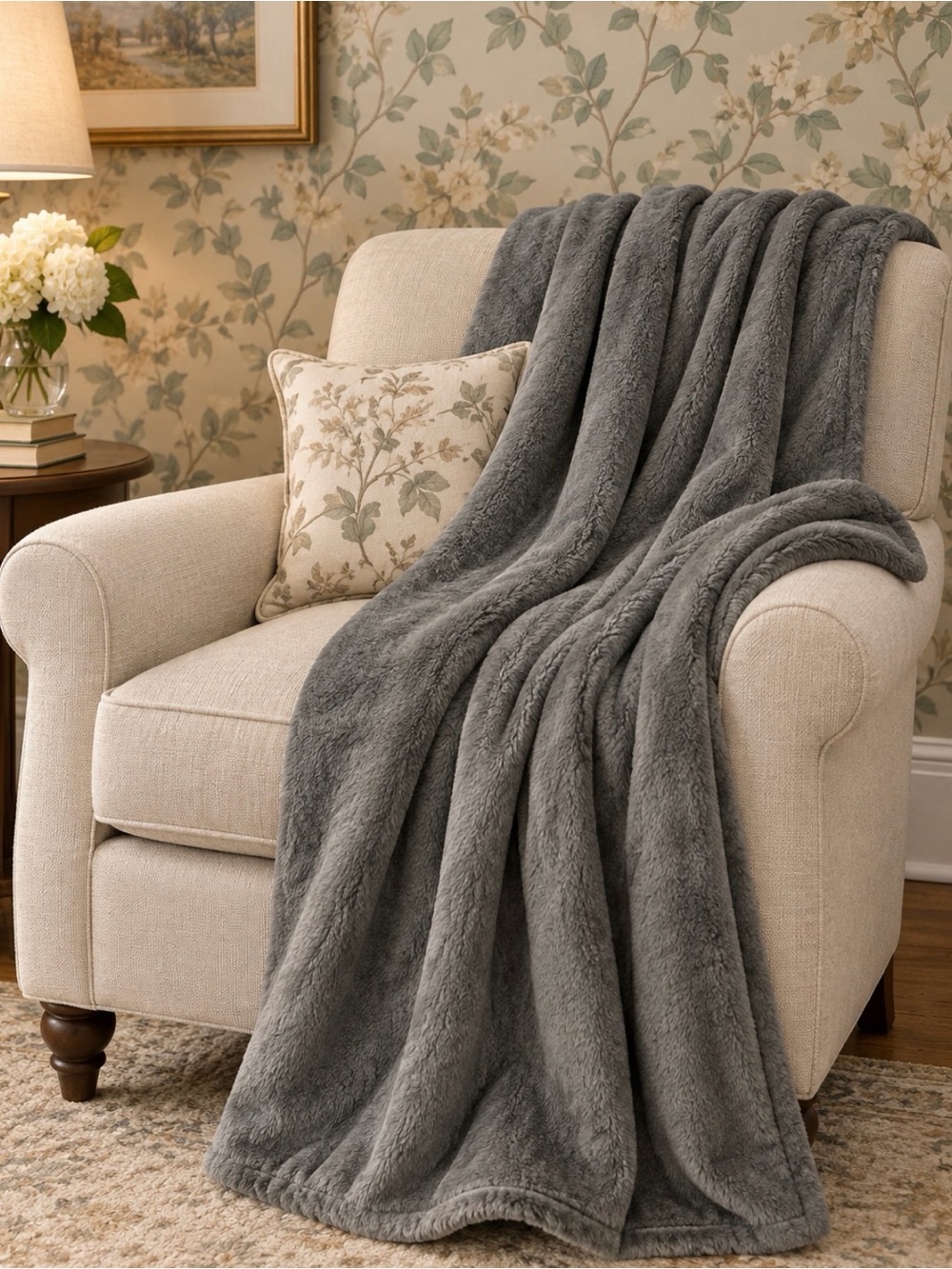 Charter Club Gray Faux Fur Throw Blanket - Plush Cozy 50x 70 inches Brand New